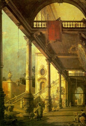Oil canaletto Painting - A Colonnade opening onto the Courtyard of a Palace by Canaletto