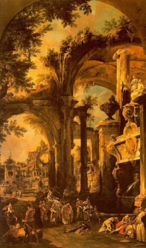 Oil the Painting - An Allegorical Painting of the Tomb of Lord Somers 1722-29 by Canaletto