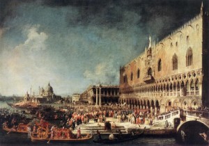 Oil the Painting - Arrival of the French Ambassador in Venice   1740s by Canaletto