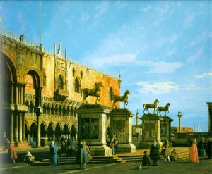 Oil the Painting - Capriccio The Horses of San Marco in the Piazzetta 1743 by Canaletto