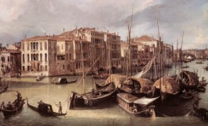 Oil the Painting - Grand Canal  Looking North East toward the Rialto Bridge    c. 1725 by Canaletto
