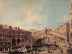 Oil the Painting - Grand Canal The Rialto Bridge from the South    c. 1727 by Canaletto