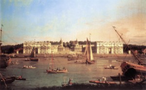 Oil the Painting - London  Greenwich Hospital from the North Bank of the Thames   c. 1753 by Canaletto