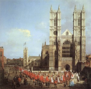 Oil the Painting - London Westminster Abbey  with a Procession of Knights of the Bath 1749 by Canaletto