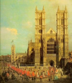 Oil the Painting - London Westminster Abbey with a Procession of the Knights of the Bath, 1749 by Canaletto