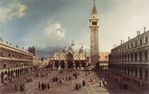 Oil the Painting - Piazza San Marco with the Basilica   c. 1730 by Canaletto