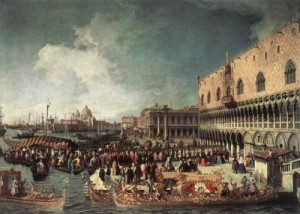Oil the Painting - Reception of the Ambassador in the Doge's Palace    c. 1730 by Canaletto