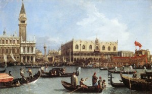 Oil canaletto Painting - Return of the Bucentoro to the Molo on Ascension Day    c. 1732 by Canaletto