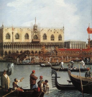 Oil the Painting - Return of the Bucentoro to the Molo on Ascension Day (detail)    c. 1732 by Canaletto