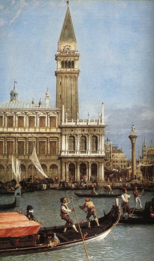 Oil the Painting - Return of the Bucnteoro to the Molo on Ascension Day (detail)  c. 1732 by Canaletto