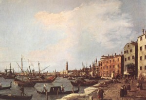 Oil canaletto Painting - Riva degli Schiavoni  west side  1726-28 by Canaletto