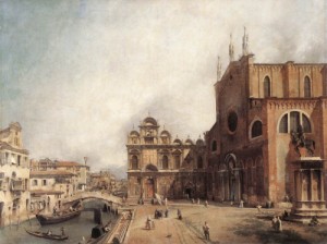 Oil the Painting - Santi Giovanni e Paolo and the Scuola di San Marco   c. 1725 by Canaletto
