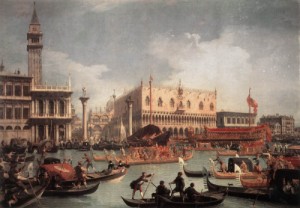 Oil the Painting - The Bucintore Returning to the Molo on Ascension Day  c. 1740 by Canaletto