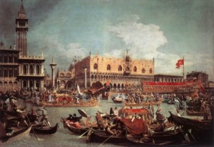 Oil canaletto Painting - The Bucintoro Returning to the Molo on Ascension Day   c. 1730 by Canaletto