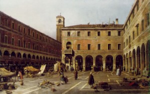 Oil the Painting - The Campo di Rialto  c.1758-63 by Canaletto