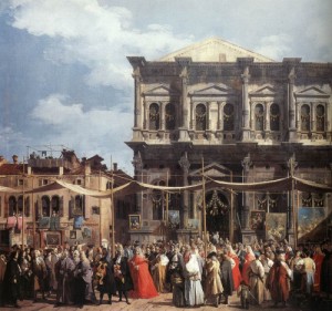 Oil canaletto Painting - The Feast Day of St Roch (detail)    c. 1735 by Canaletto