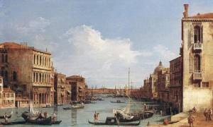 Oil the Painting - The Grand Canal from Campo S. Vio towards the Bacino  1729-34 by Canaletto