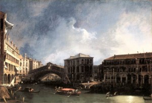 Oil canaletto Painting - The Grand Canal near the Ponte di Rialto  1725 by Canaletto