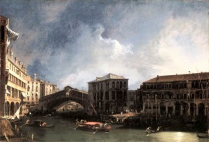 Oil the Painting - The Grand Canal near the Ponte di Rialto  1725 by Canaletto