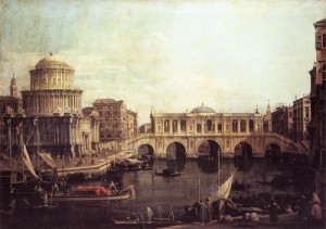 Oil architecture and buildings Painting - The Grand Canal, with an Imaginary Rialto Bridge and Other Buildings  1740s by Canaletto
