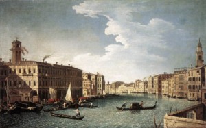 Oil canaletto Painting - The Grand Canal with the Fabbriche Nuove at Rialto  1734-37 by Canaletto