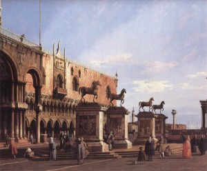 Oil canaletto Painting - The Horses of San Marco in the Piazzetta  1743 by Canaletto