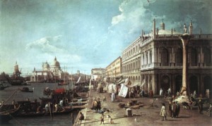 Oil canaletto Painting - The Molo with the Library and the Entrance to the Grand Canal  - c. 1740 by Canaletto