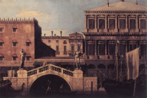 Oil canaletto Painting - The Ponte della Pescaria and Buildings on the Quay   1742-44 by Canaletto