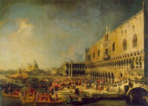Oil canaletto Painting - The Reception of the French Ambassador in Venice  1740s by Canaletto