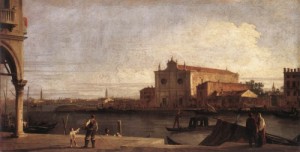 Oil canaletto Painting - View of San Giovanni dei Battuti at Murano  1725-28 by Canaletto