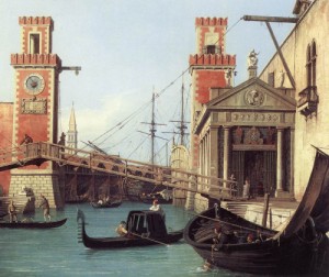 Oil canaletto Painting - View of the Entrance to the Arsenal (detail)  - c. 1732 by Canaletto