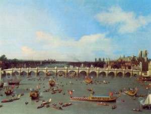 Oil the Painting - Westminster Bridge  London with the Lord Mayor's Procession on the Thame 1747 by Canaletto
