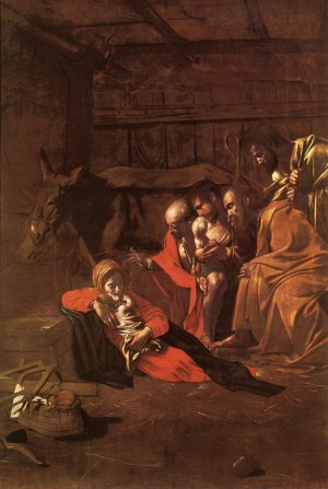 Oil the Painting - Adoration of the Shepherds  1609 by Caravaggio
