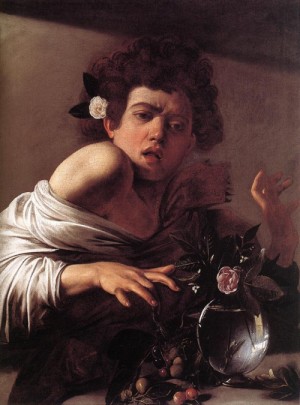 Oil caravaggio Painting - Boy Bitten by a Lizard  - c. 1594 by Caravaggio