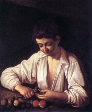 Oil caravaggio Painting - Boy Peeling a Fruit  - c. 1593 by Caravaggio