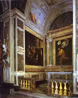 Oil caravaggio Painting - Interior of Contarelli Chapel. San Luigi dei Francesi, Rome, Italy. by Caravaggio