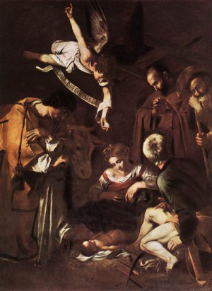 Oil caravaggio Painting - Nativity with St Francis and St Lawrence   1609 by Caravaggio