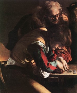  Photograph - The Calling of Saint Matthew (detail)  1599-1600 by Caravaggio