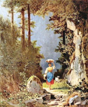 Oil girl Painting - A Girl with a Goat by Carl Spitzweg