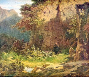 Oil carl spitzweg Painting - A Hermit Playing Violine by Carl Spitzweg