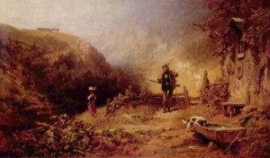 Oil girl Painting - A Hunter Gazing at the Girl by Carl Spitzweg