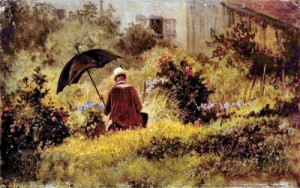 Oil garden Painting - A Painter in the Garden by Carl Spitzweg