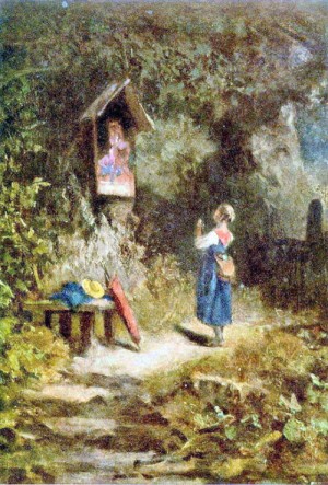 Oil girl Painting - A Prayer of a Peasant Girl in the Forest by Carl Spitzweg