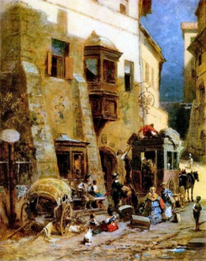 Oil the Painting - The Custom House in Tyrol Zirl Somehow Trip by Carl Spitzweg