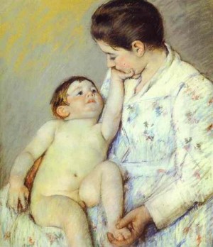  Photograph - Baby's First Caress. c. 1890 by Cassatt,Mary