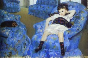 Oil cassatt,mary Painting - Little Girl in a Blue Armchair  1878 by Cassatt,Mary