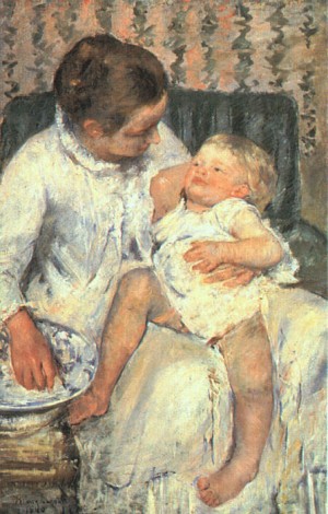 Oil cassatt,mary Painting - Mother About to Wash Her Sleepy Child 1880 by Cassatt,Mary