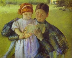 Oil girl Painting - Nurse Reading to a Little Girl. 1895 by Cassatt,Mary
