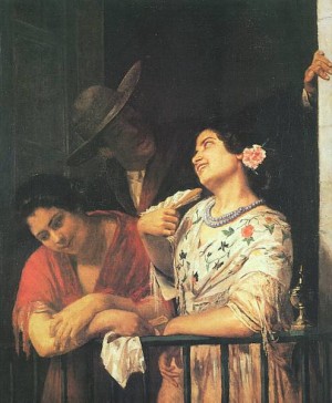 Oil cassatt,mary Painting - On a Balcony During a Carnival   1873 by Cassatt,Mary