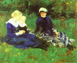 Oil the Painting - On the Meadow  1880 by Cassatt,Mary